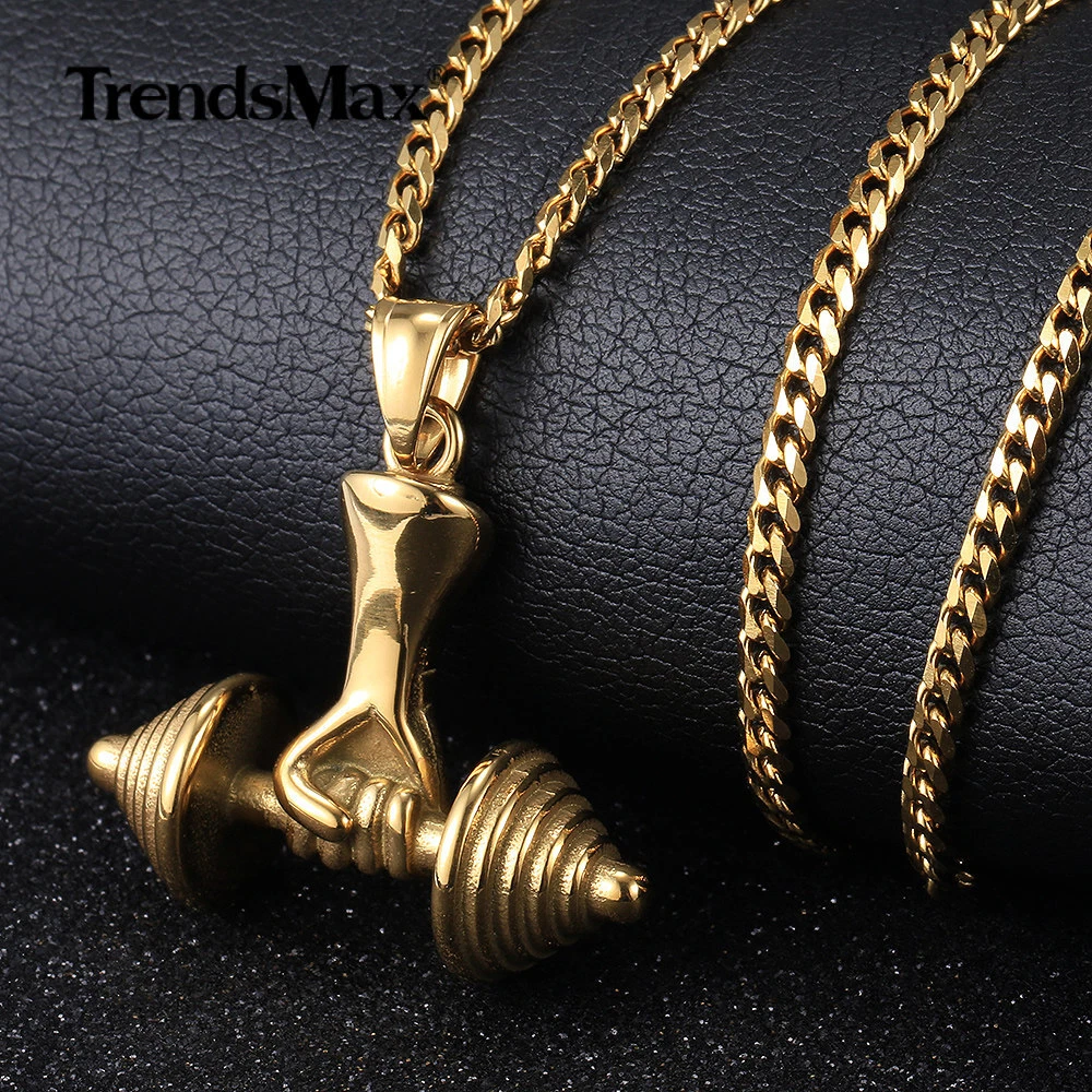 Gold dumbbell hotsell pendant