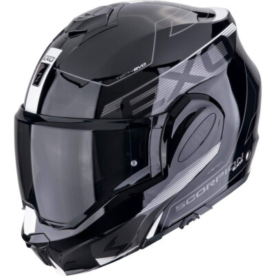 SCORPION Klapphelm EXO-TECH EVO TRAVELLER Schwarz Weiss Flip-Back Gr. L 58/59