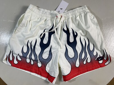 Nike Sportwear Men Size Medium NSW Woven White Shorts Fire Flames DV9628-133 New