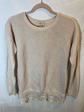 Loft Sweater Small Women's Long Sleeve 100 Cotton Pullover Lace Bottom.
