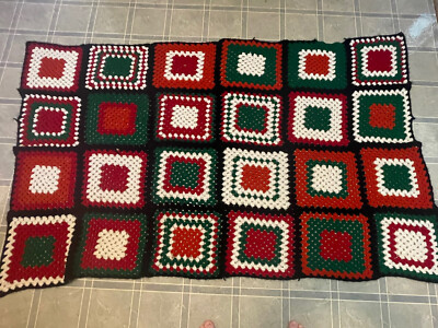 Handmade Afghan Crochet Granny Square Multicolored Throw/blanket 70x44