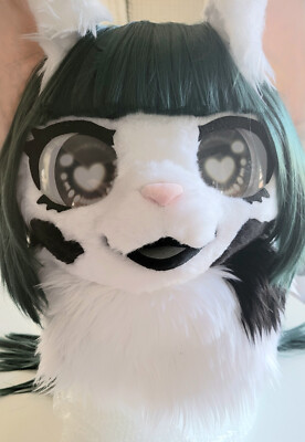 Kemono Cat Fursuit Head - Dark Green, Black & White