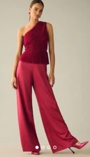 Anthropologie Jumpsuit 4 Hutch NWT One Shoulder Pleated Tulle Satin Wide Leg NEW