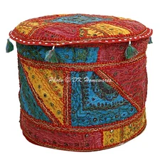 New Boho Patchwork Pouf Ottoman Vintage FootStool Ethnic Living Room Decor
