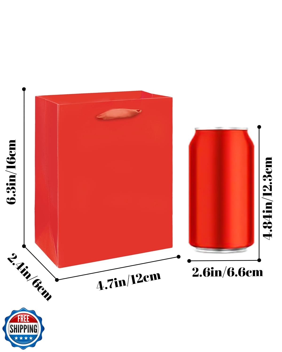 qiqee 10PCS Red Mini Gift Bags with Tissue Paper Handles 6.3"x4.7"x2.4" Small