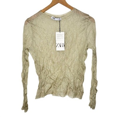 Zara Metallic sheet Knit Top Womens M Gold grunge Layering Fairy Whimsigoth 90s