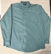 Eddie Bauer Button Down Shirt Men's Medium Wrinkle Free Relaxed Fit Green Plaid