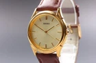 Vintage 1988 Seiko V701-1920 33mm Gold Dial Quartz Mens Watch From JAPAN