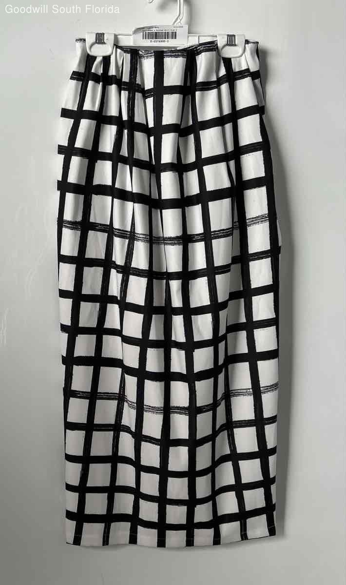 Zara Womens Black White Check Printed Pleated Back Maxi Skirt Size S