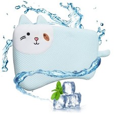 Toddler Pillow for Sleeping, Cool Flat Pillow, Memory Foam 18 in x 10.5 in Blue