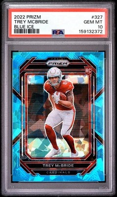 2022 PANINI PRIZM TREY MCBRIDE BLUE ICE SSP /99 ROOKIE CARD PSA 10 #327 RC