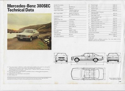 Mercedes Benz 380SEC TECHNICAL DATA BROCHURE 