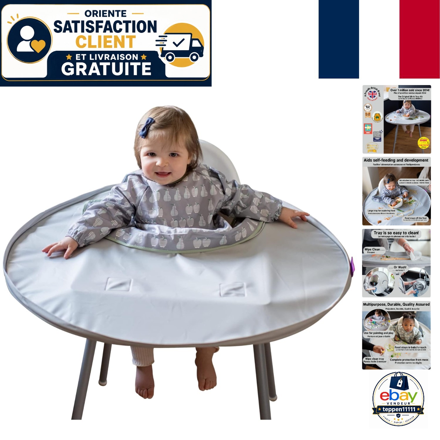 Bavoir ajustable et plateau de table pour le sevrage de bébé Tidy Tot
