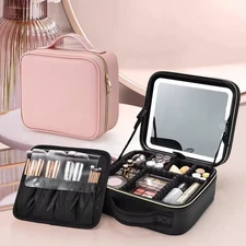 Professional Travel Makeup Bag Cosmetic Case Storage Organizer Kit With Mirror