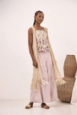 NUEVO CON ETIQUETAS NKN Nekane Dorado Largo Lurex Lentejuelas Chaleco Flecos Talla Pequeña/Mediana Western Boho