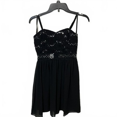 BCX Black Sequin Lace Formal Cocktail Prom Spaghetti Formal Mini Dress 2/3 (New)