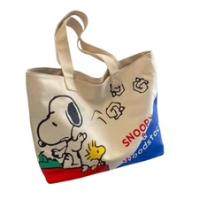 Peanuts Snoopy & Woodstock Zipper Tote Bag Ladies Cartoon AOP Front Solid Back