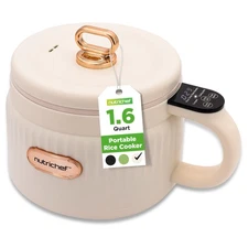 1.6 QT NutriChef Rice Cooker, Multi-Function Electric Cooker, White