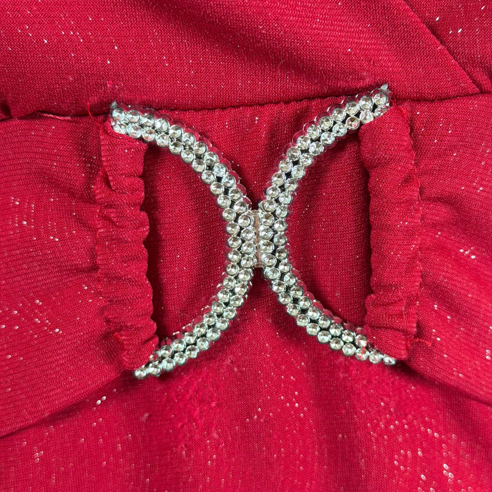 VTG Y2K Julies Closet Red Halter Top Size M Rhinestone Buckle Glam Party Sparkle