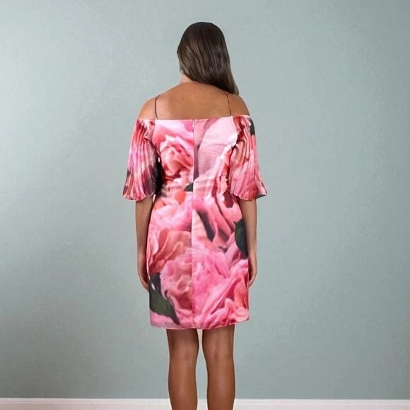 Vestido PHOEBE COUTURE NUEVO CON ETIQUETAS Acuarela Estampado Floral Rosa Hombro Frío Talla 6 Foto 3 de 4
