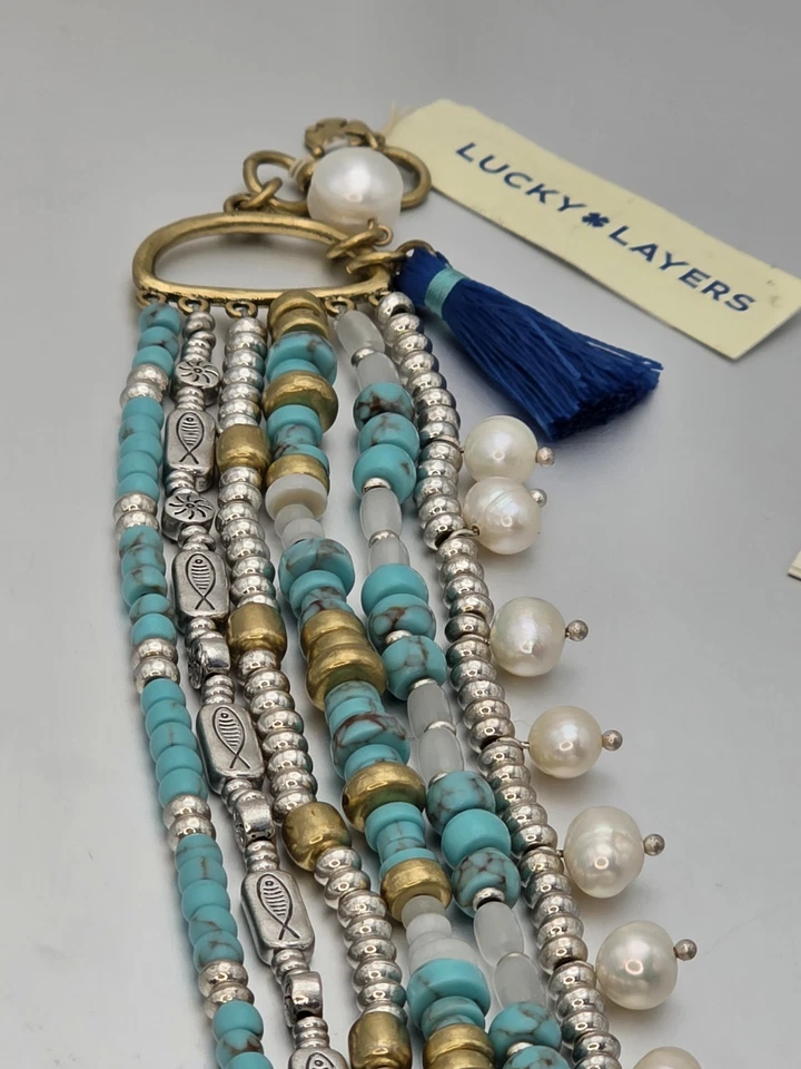 Nuevo LUCKY BRAND GENUINO Perlas Aqua Multi-Hebra Pulsera y Pendiente Conjunto Precio de venta sugerido por el fabricante $88 Foto 3 de 4