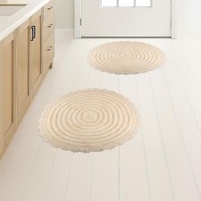 Bathroom Rugs - 2-Piece Woven 1560GSM Cotton Bath Mat Set for Boho Decor Ivory