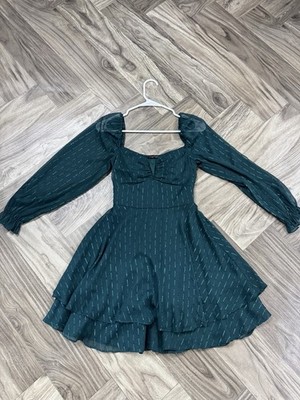 City Triangles Juniors' Double-Layer Long Sleeve Dress Size 3 Hunter