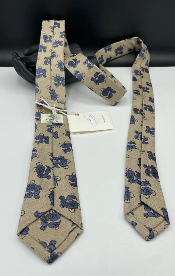Corbata 100 % seda LUIGI BORRELLI Napoli para hombre ~ beige ~ cachemir ~ ¡Hecha en Italia! Foto 3 de 4