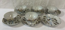 Set of 5 Hand Painted Cups & Saucers with Extra Saucer (5 Cups & 6 Saucers)