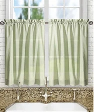 Ellis Curtain Stacey Sheer Tailored Tier Pair Curtains, 56" x 30", Sage