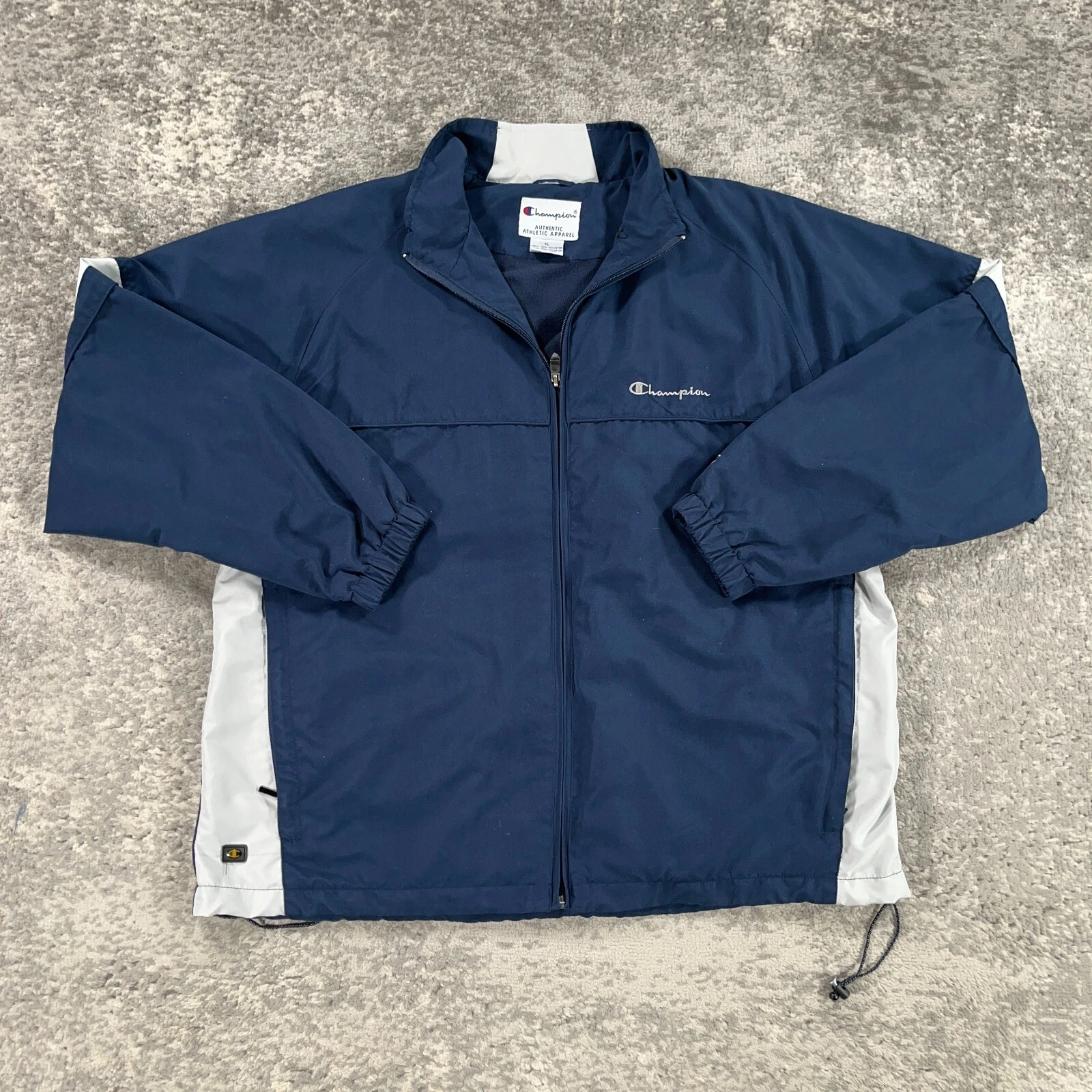 Vintage Champion Jacket XL Blue Full Zip Mock Neck Phone Tech Pockets Y2K Logo