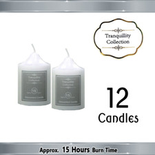 12pk Tranquillity 15 Hours Church Candles Unscented Wedding Pillar Night Lights