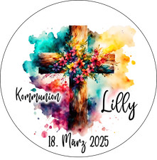 Kommunion Tortenaufleger Party Deko personalisiert Name Konfirmation essbar Bild
