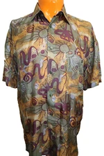 Vintage Protest Button Up Shirt AOP Abstract Casual Silk Mens Size Med 90's B6