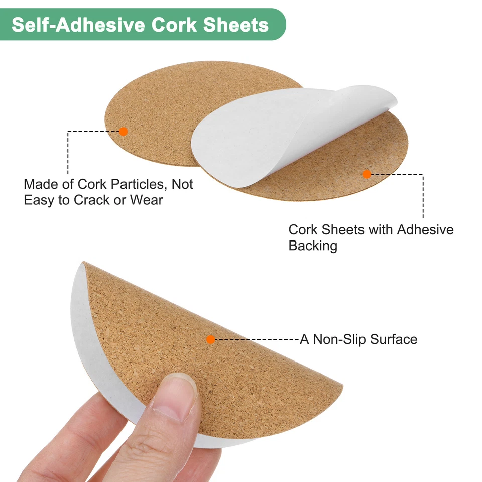 Paquete de 50 hojas de corcho autoadhesivas, tablero de corcho redondo de 3,5 x 3,5 pulgadas [1 mm de grosor] Foto 2 de 4