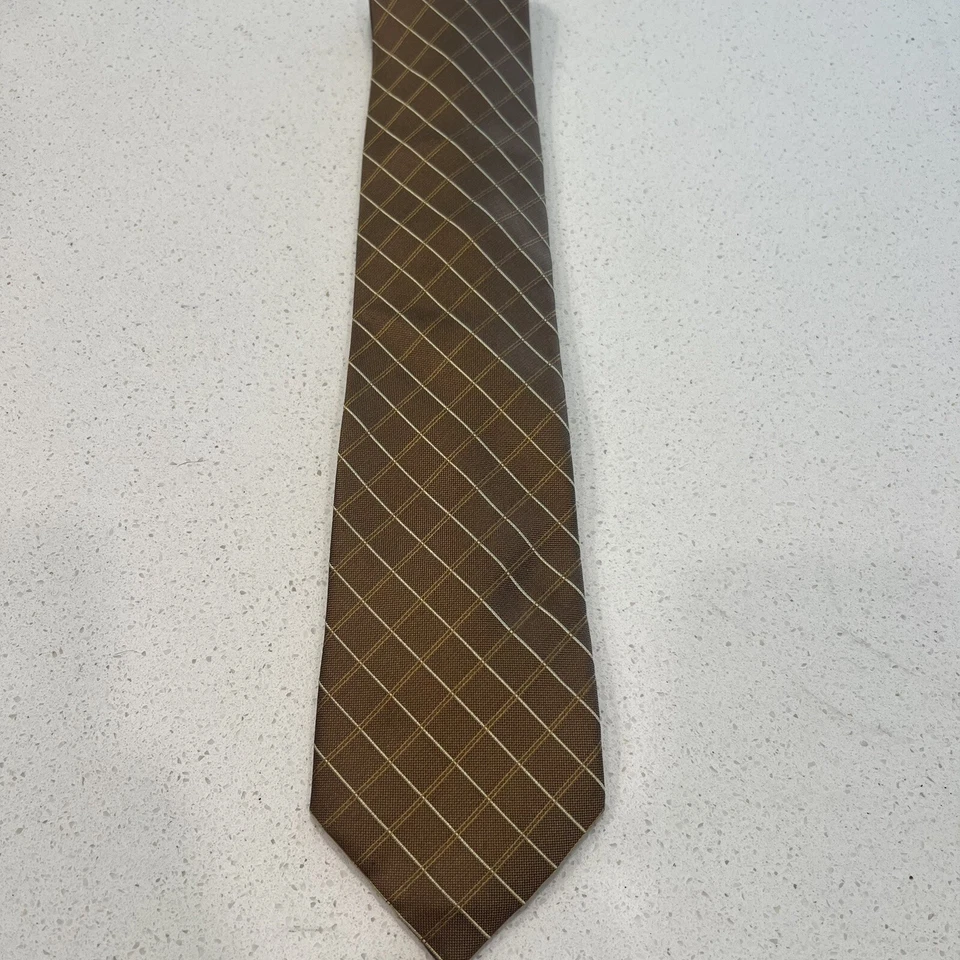 Kenneth Cole Necktie Mens Plaid Stripe Diamonds Brown Silk Tie Vintage 58"X 3.5” - Image 3 of 4