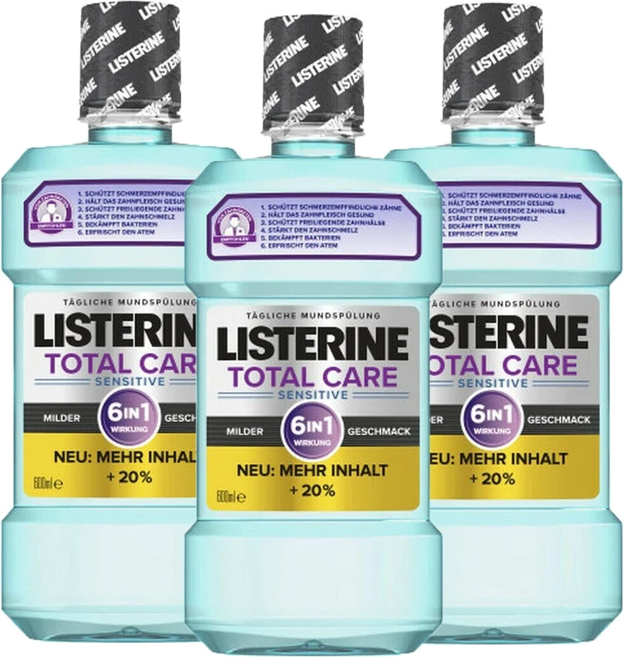3 x Listerine Total Care Sensitive Mundspülung 6 in1 Wirkung (3x600ml)
