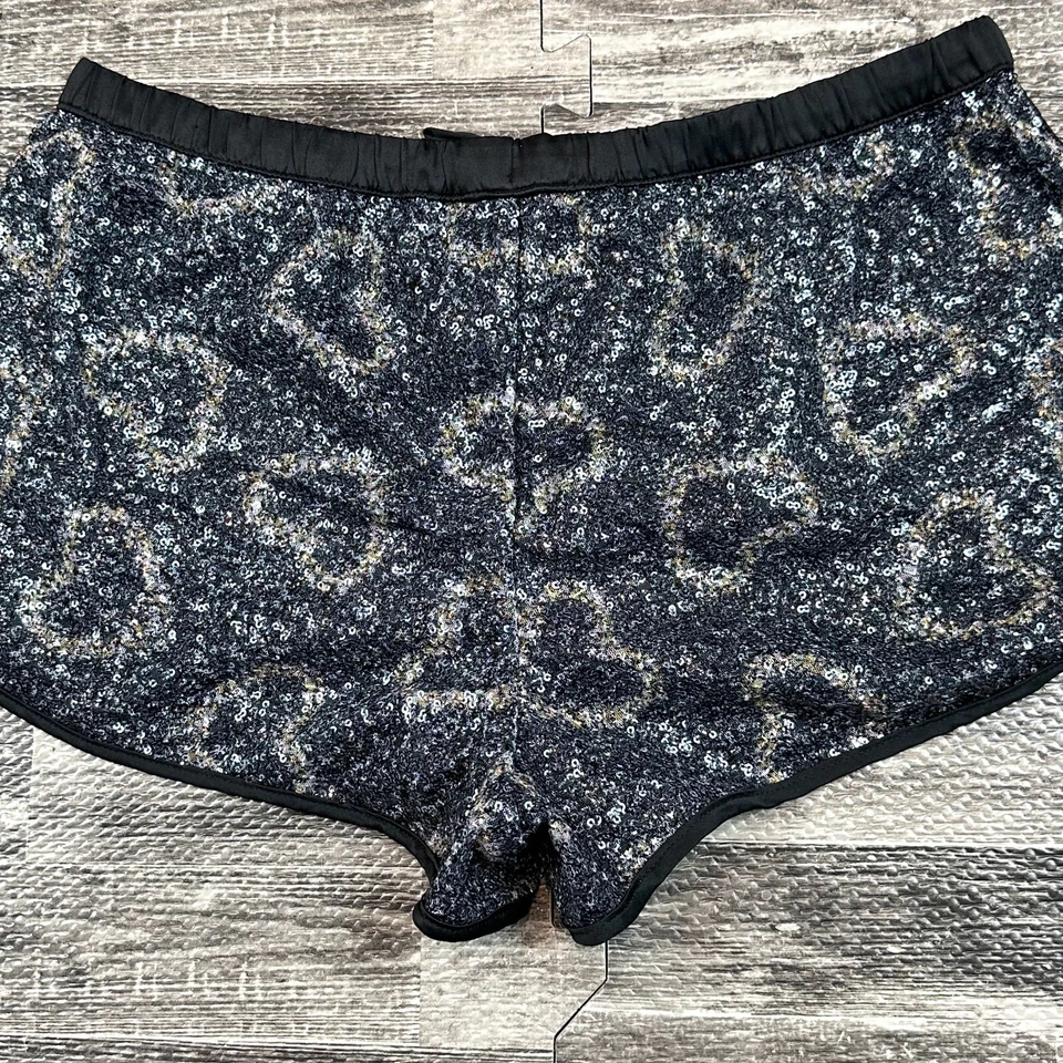 NWOT Victoria Secret BLING Booty Shorts Black w Silver Gold Sequin Hearts Medium - Image 3 of 4