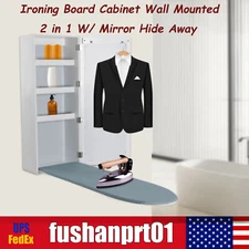 Bathroom Ironing Board Cabinet Wall Mounted Household 2 in 1 W/Mirror Hide Away