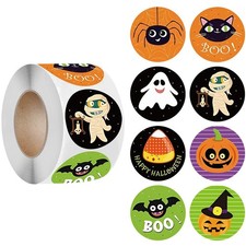 500 PCS Halloween Stickers Roll 1 inches, Halloween- Pumpkin Ghost