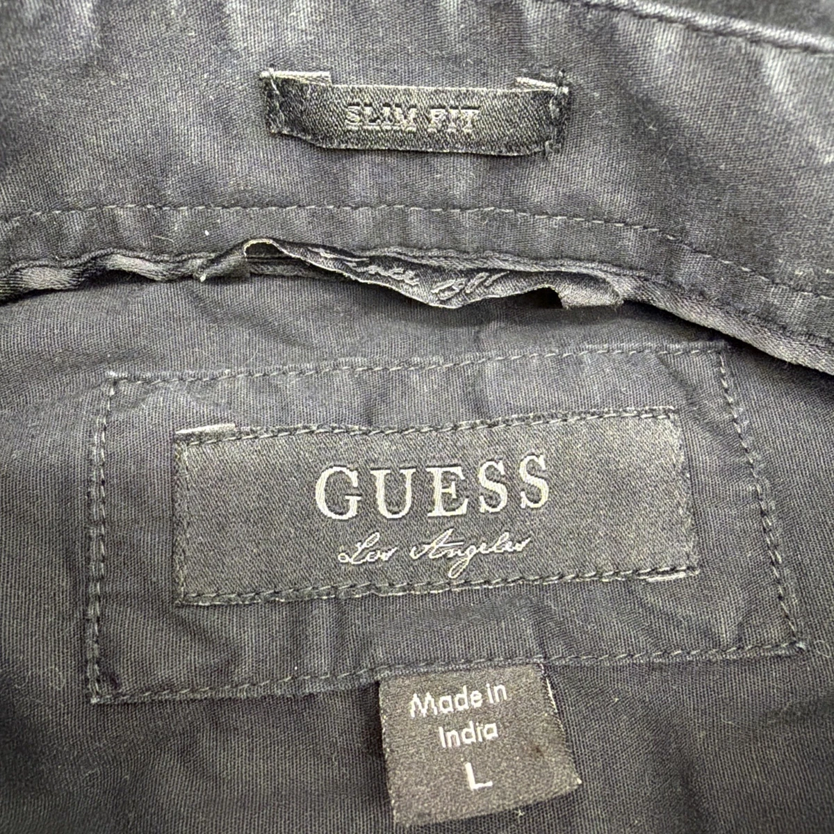 Camisa Guess ajustada con botones para hombre L negra logotipo .#45017