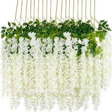 12Pcs Artificial Wisteria Flowers 3.6 Feet/Piece White Dense 12 PCS, 