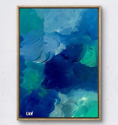Laeknapes Cerulean Tide 12x9 Original Abstract Paper Gallery Home Painting Art