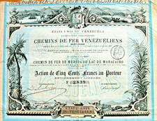 Chemins de Fer Vénézuéliens S.A. Akcje kolejowe + kupony Paryż 1888 Wenezuela