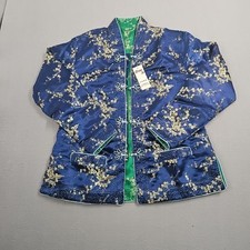 VINTAGE Silk Kimono Wedding Coat Jacket Green Blue REVERSABLE Sz Medium