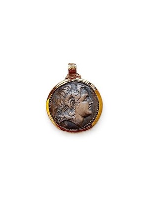 Alexander the Great Coin Pendant, Silver and 14K Gold, Athena and Nike Medallion