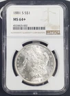 1881-S US Morgan Silver Dollar - NGC Graded MS 64+ 825-002