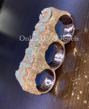 Men's Three Finger Customized Name Ring Round Cubic Zirconia Rose Gold Plated