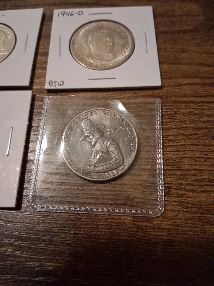 4 US Silver Comm Half Dollars. 1920 Pilgrim  1923 Monroe 1893 Colum 1946 BTW - Image 4 of 4