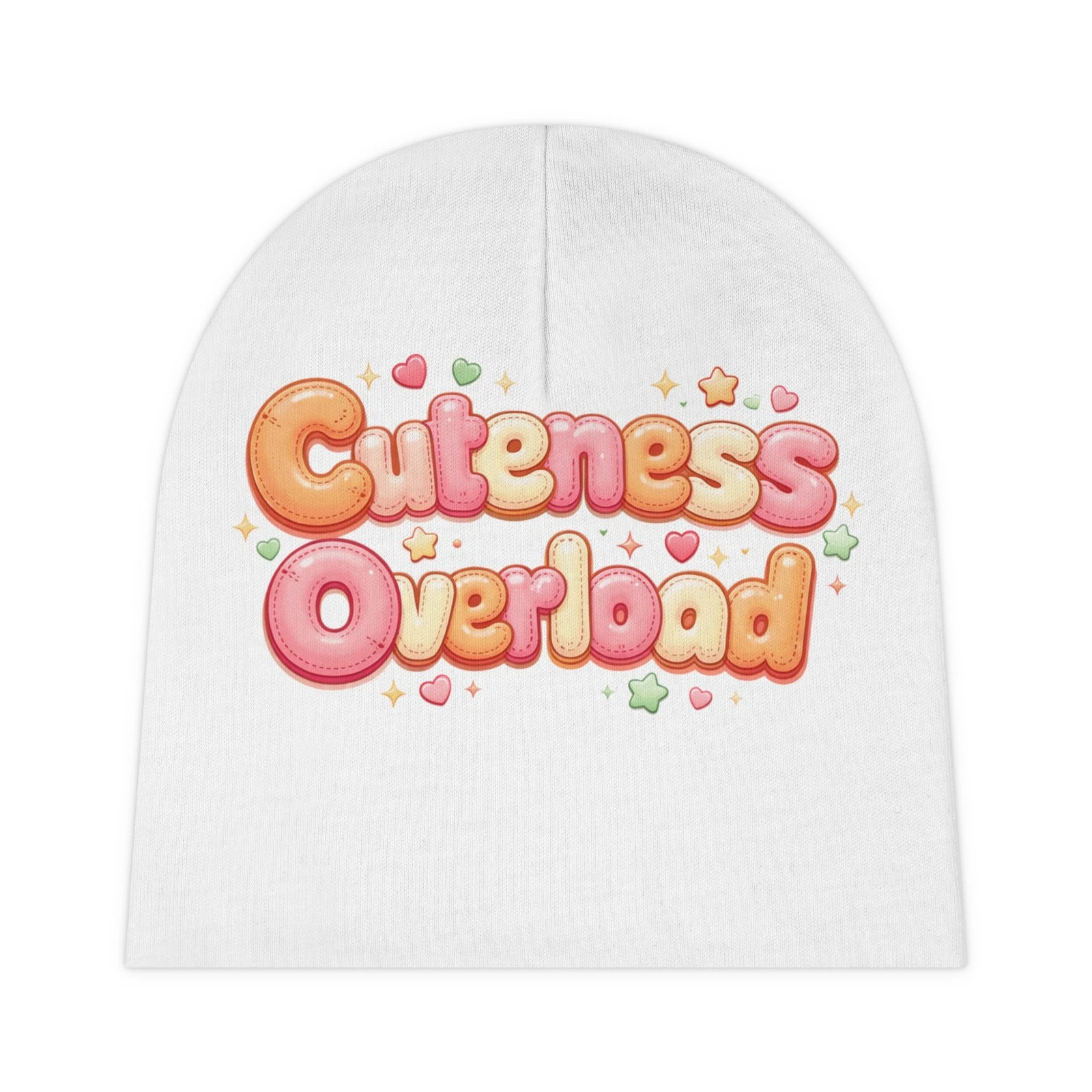 Cuteness Overload Baby Beanie | Pastel Bubble Letters, Stars & Hearts
